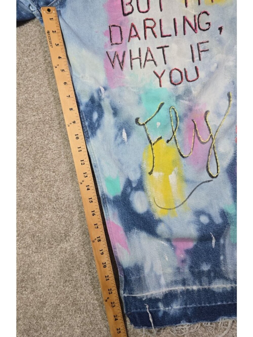 OOAK Upcycled Artwear Oversized Denim Overalls Painted Slow Stitched Boho Whimsy - Picture 5 of 16